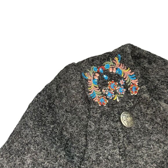 Free People Wool Blend Gray 4 Bohemian Embroidered Pleated Button Jacket Blazer - Picture 4 of 13